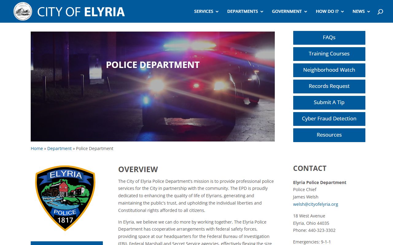 Elyria Police Department for 72 hour booking arrest records