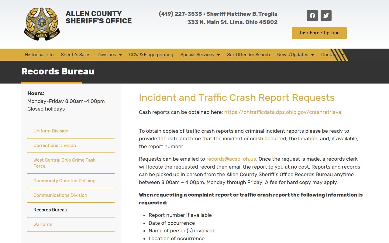 Allen County 72 hour booking Records Bureau