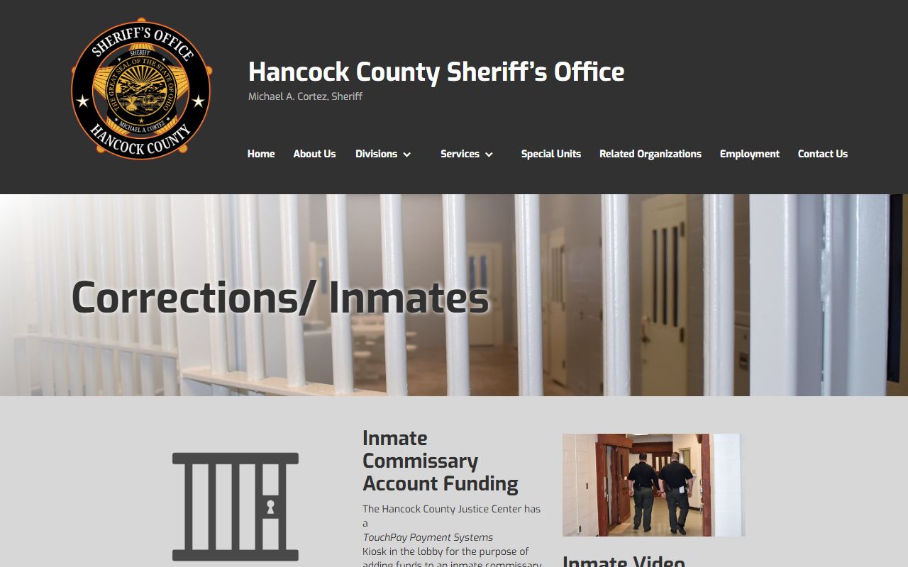 Hancock County Jail corrections page for 72 hour booking
