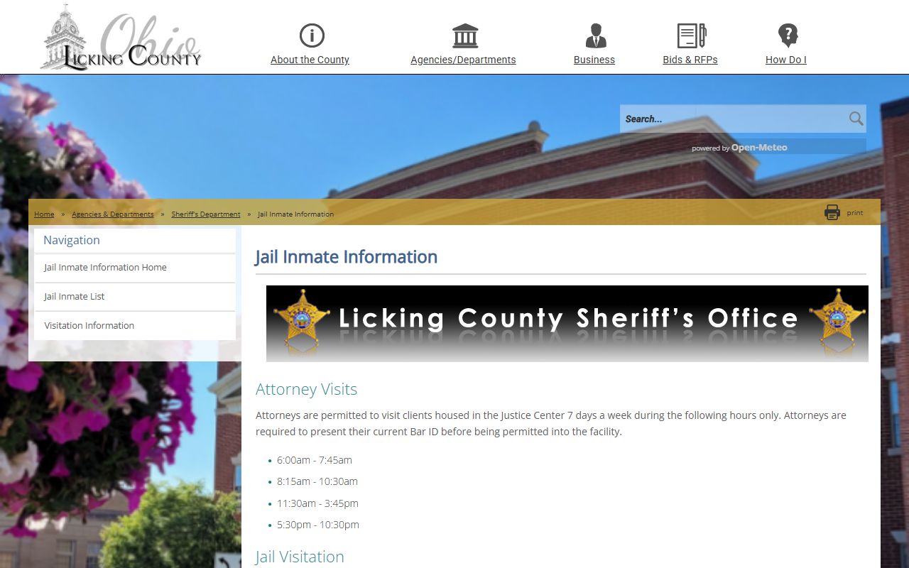 Licking County jail information page for 72 hour booking