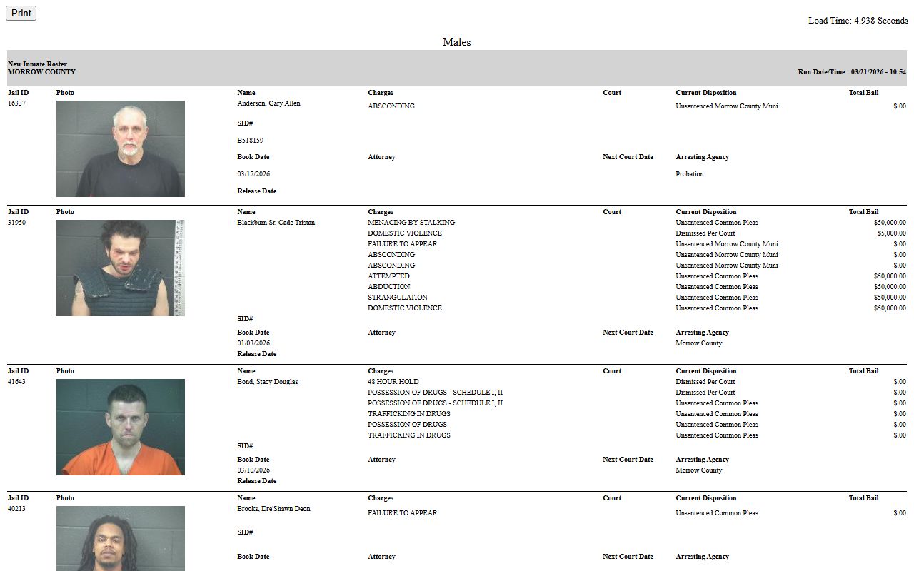 Morrow County inmate roster 72 hour booking