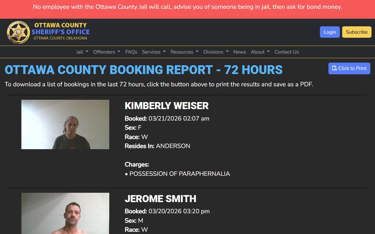 Ottawa County 72 hour booking report with recent arrests