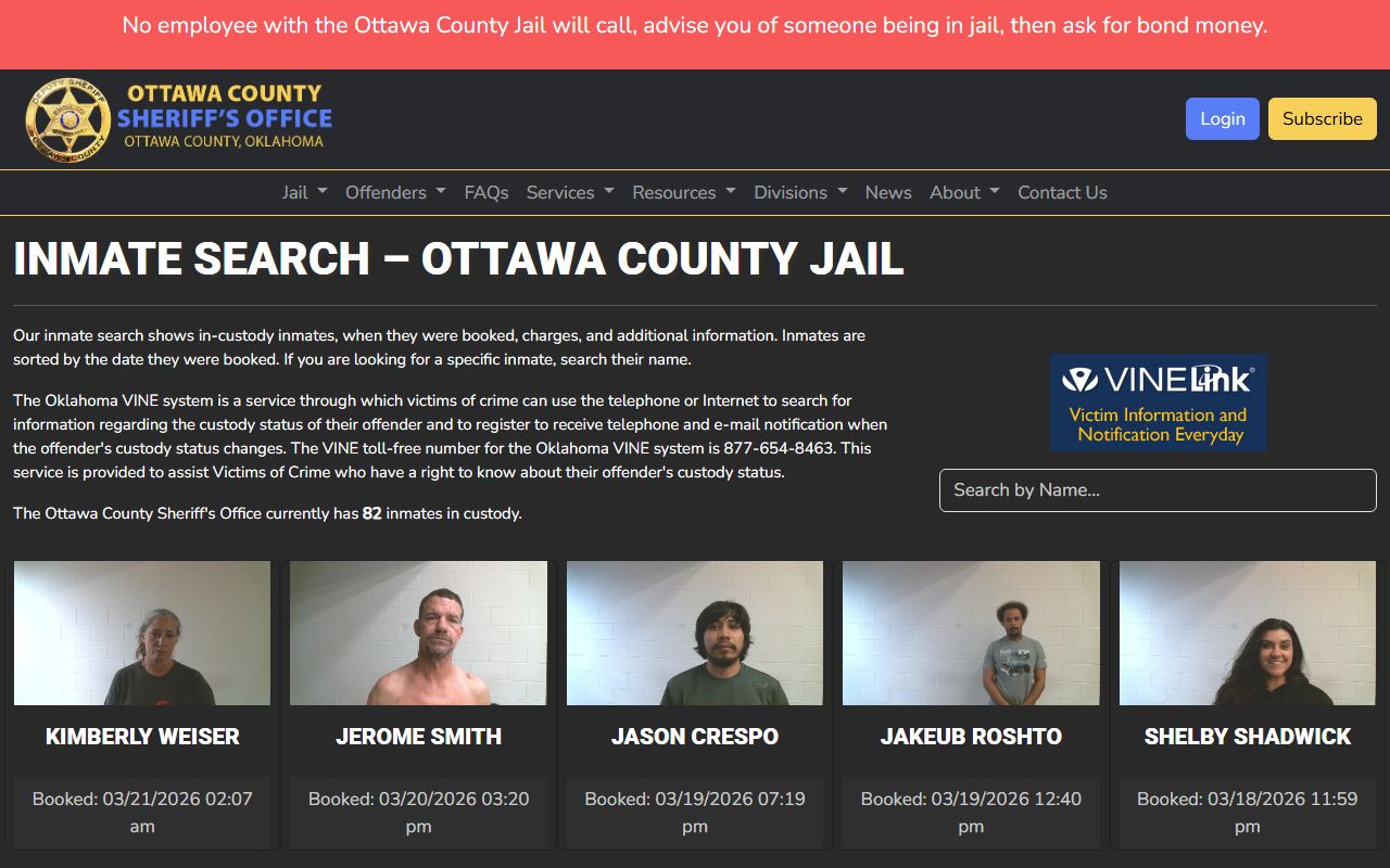 Ottawa County inmate search tool for 72 hour booking lookups