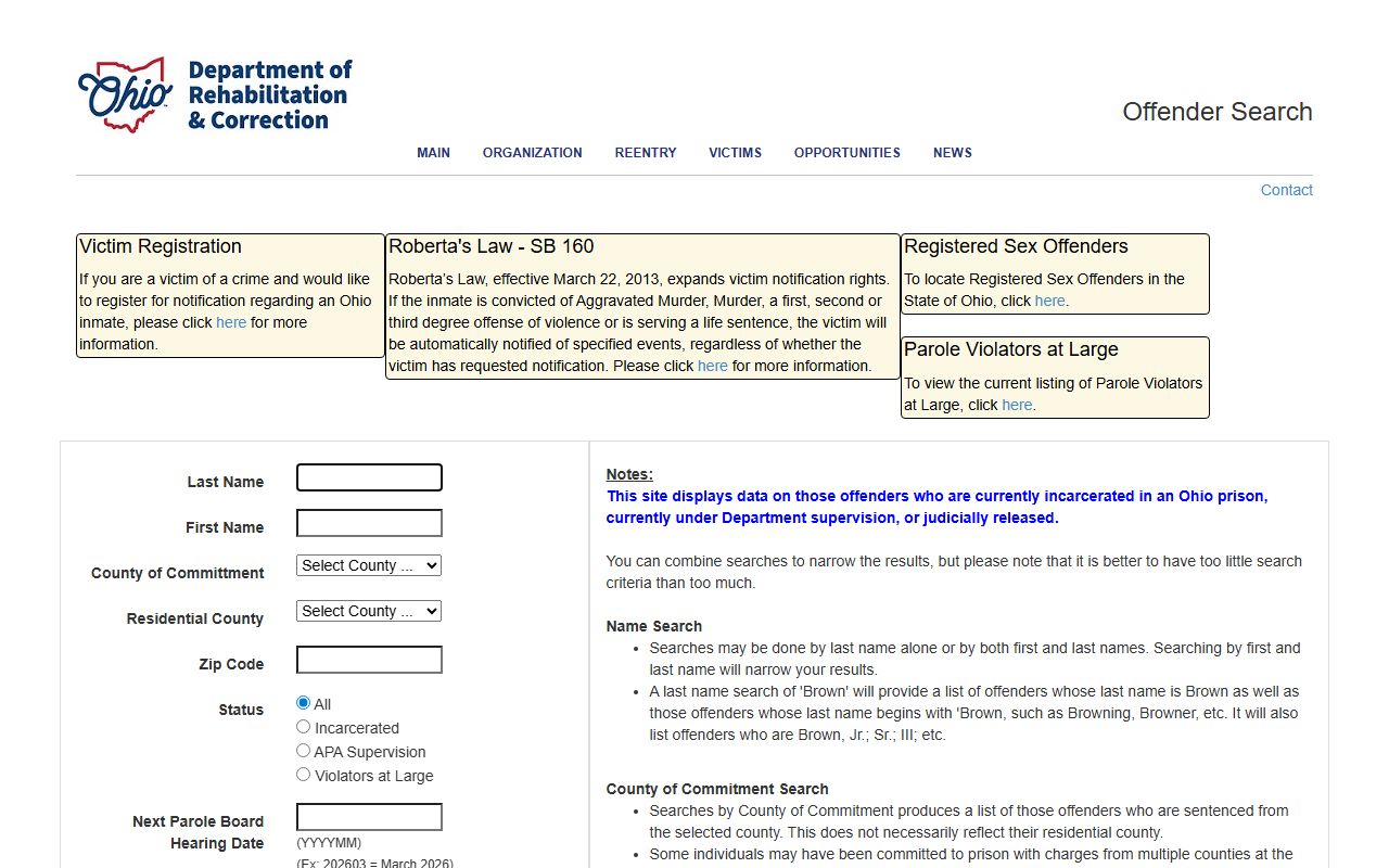 Ohio 72 hour booking ODRC Offender Search portal