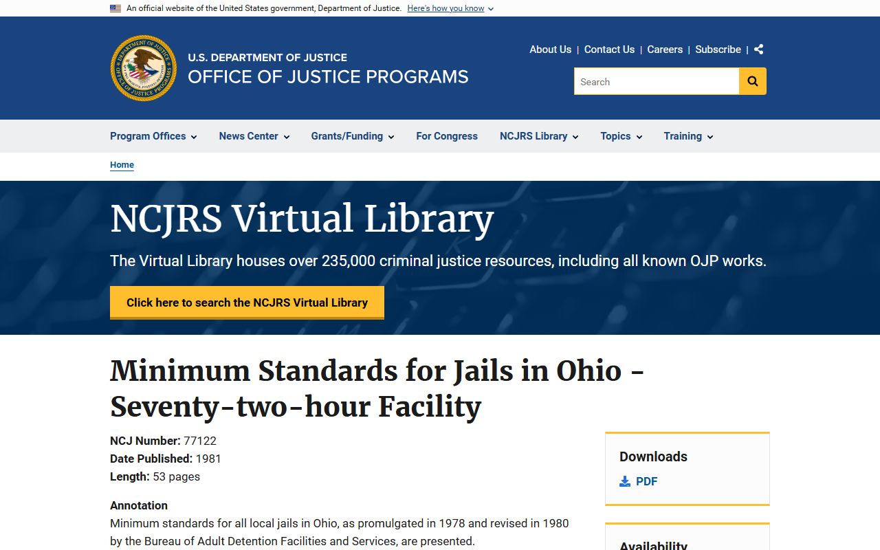 Ohio Admin Code 5120 minimum standards for 72 hour booking jails