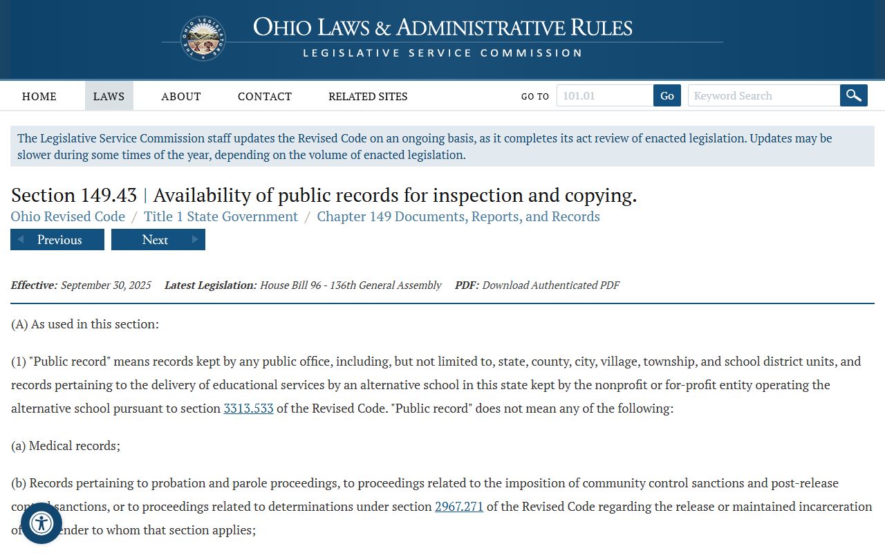 Ohio Public Records Act ORC 149.43 for 72 hour booking records